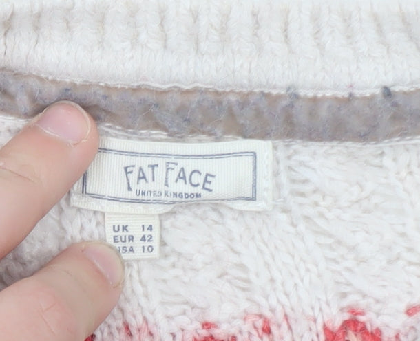 Fat Face Women's Beige Fair Isle Knit Jumper Size 14