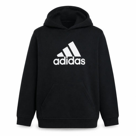 Front view of Adidas Men's Black Pullover Logo Hoodie M Fleece Sportswear