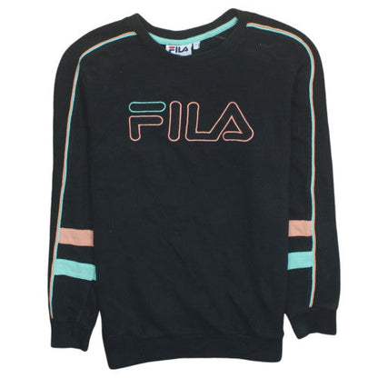 Fila Womens Black XS Pullover Sweatshirt with Logo Embroidery