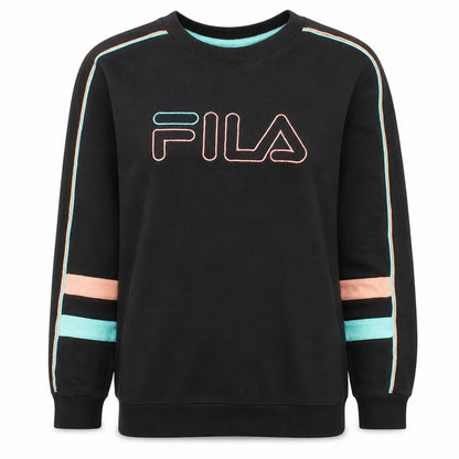 Fila Womens Black XS Pullover Sweatshirt with Logo Embroidery