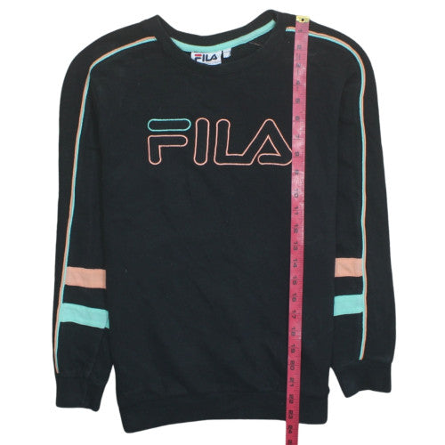Fila Womens Black XS Pullover Sweatshirt with Logo Embroidery