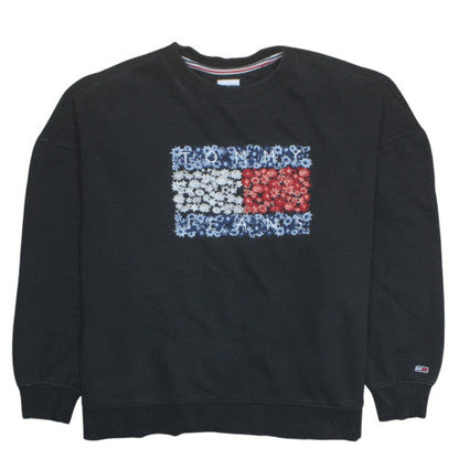 Tommy Jeans Womens Black Medium Sweatshirt Floral Logo Pullover