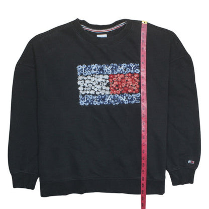 Tommy Jeans Womens Black Medium Sweatshirt Floral Logo Pullover