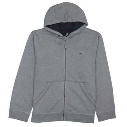 Tommy Hilfiger Mens Grey Full Zip Hoodie XL Classic Jersey Sweatshirt