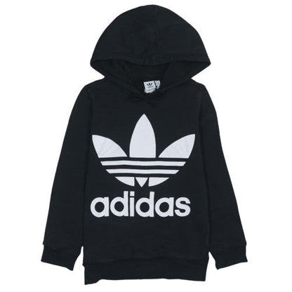 Adidas Womens Black Small Trefoil Pullover Hoodie Sweatshirt