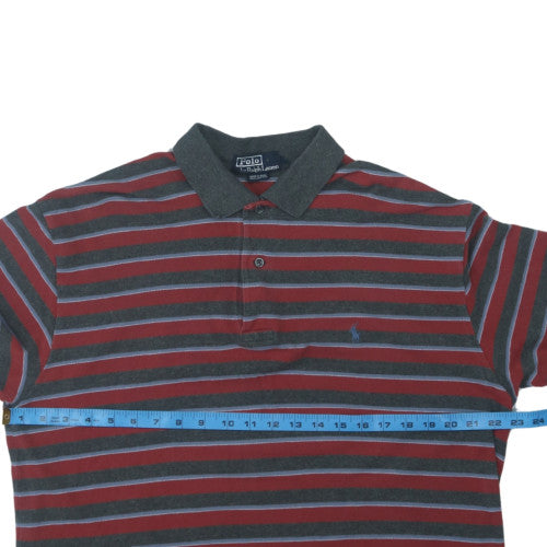 Polo Ralph Lauren Men's Red Grey Striped Cotton Polo Shirt Size M