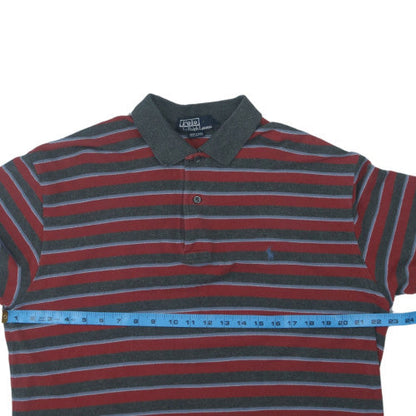 Polo Ralph Lauren Men's Red Grey Striped Cotton Polo Shirt Size M