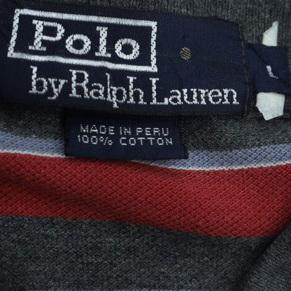 Polo Ralph Lauren Men's Red Grey Striped Cotton Polo Shirt Size M