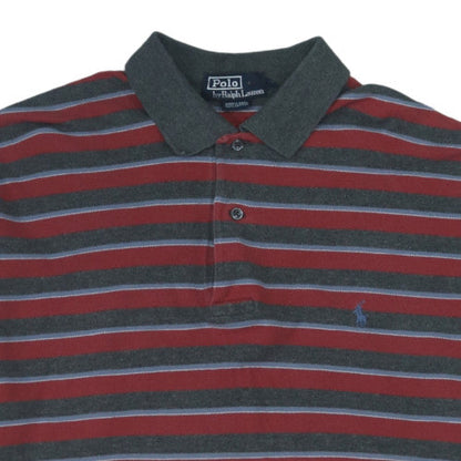 Polo Ralph Lauren Men's Red Grey Striped Cotton Polo Shirt Size M