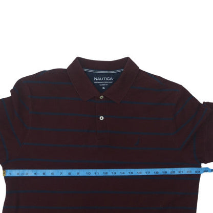 Nautica Men's Brown Striped Classic Fit Polo Shirt XL