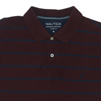 Nautica Men's Brown Striped Classic Fit Polo Shirt XL