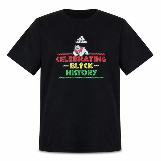 Front view of Adidas Men's Black Graphic Cotton T-Shirt Medium Celebrating Black History