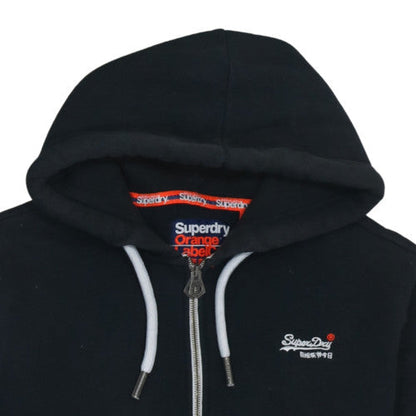 Superdry Mens Black Full Zip Hoodie Size M Fleece Orange Label