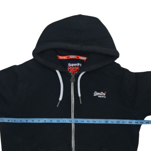 Superdry Mens Black Full Zip Hoodie Size M Fleece Orange Label
