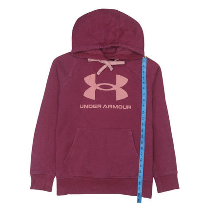 Under Armour Girls Purple Pullover Hoodie Small Fleece Logo Sweatshirt