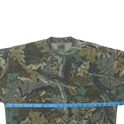 Jerzees Mens Green Camouflage Pullover Sweatshirt L Outdoor Fleece