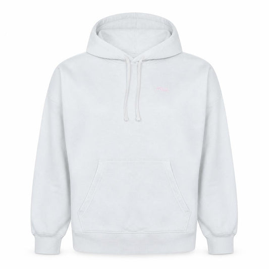 Front view of Fila women’s beige pullover hoodie, size L, cotton blend