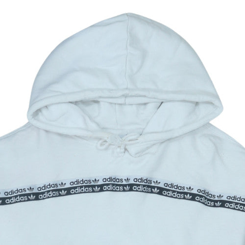 Adidas Women's White Hooded Pullover Sweatshirt UK 12 with Logo Trim