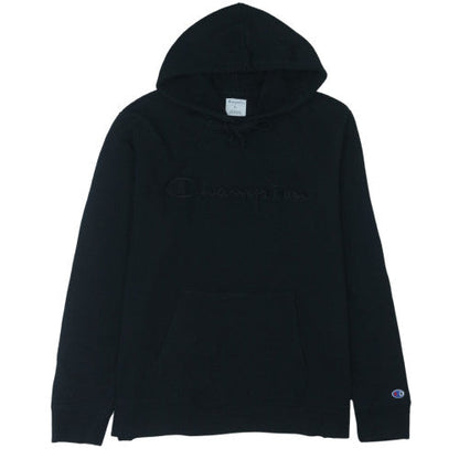 Champion Mens Black XL Pullover Hoodie Embroidered Logo Fleece