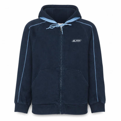 Front view of adidas Men's Blue Full Zip Fleece Hoodie, size L, Sportswear
