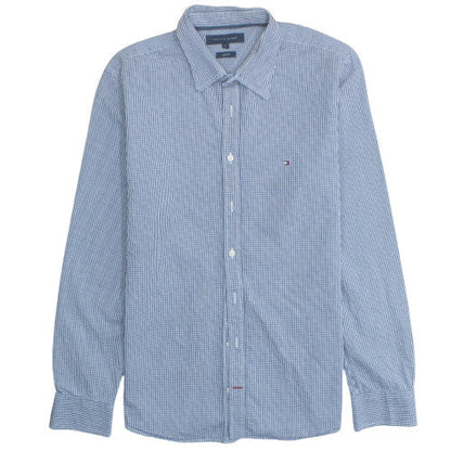 Tommy Hilfiger Men's Blue Check Slim Fit Cotton Shirt L Long Sleeve