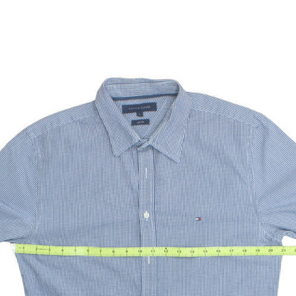 Tommy Hilfiger Men's Blue Check Slim Fit Cotton Shirt L Long Sleeve