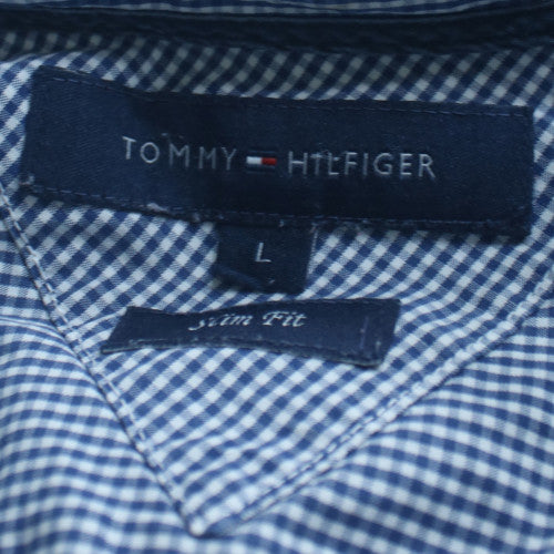 Tommy Hilfiger Men's Blue Check Slim Fit Cotton Shirt L Long Sleeve