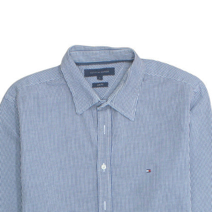 Tommy Hilfiger Men's Blue Check Slim Fit Cotton Shirt L Long Sleeve