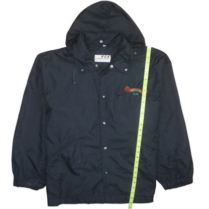 Affiniti Mens Blue Hooded Windbreaker Jacket L Nylon Embroidered 90s Style