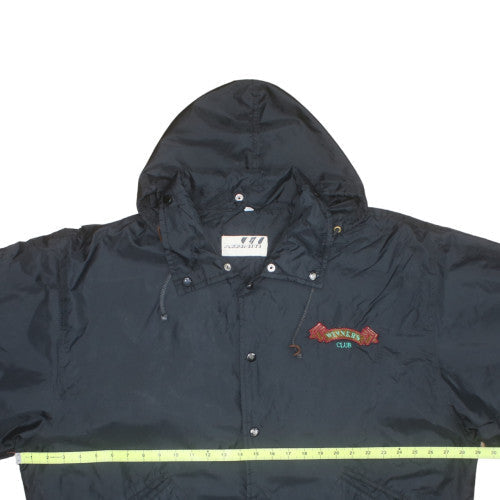 Affiniti Mens Blue Hooded Windbreaker Jacket L Nylon Embroidered 90s Style