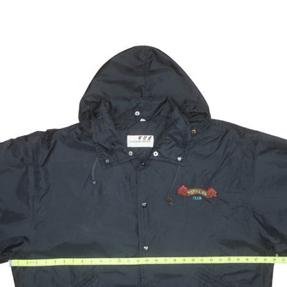 Affiniti Mens Blue Hooded Windbreaker Jacket L Nylon Embroidered 90s Style