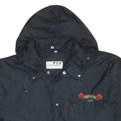 Affiniti Mens Blue Hooded Windbreaker Jacket L Nylon Embroidered 90s Style