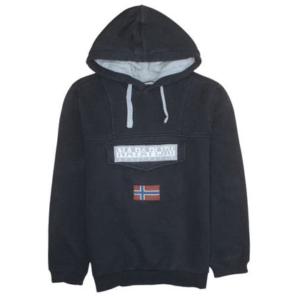 Napapijri Men's Black Pullover Hoodie L Graphic Logo Fleece