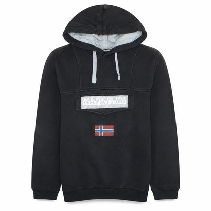 Napapijri Men's Black Pullover Hoodie L Graphic Logo Fleece