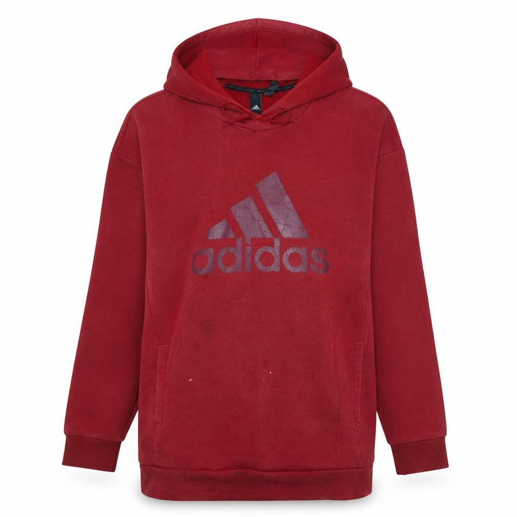 Front view of Adidas Men's Red Pullover Hoodie S Regular Fit Fleece Logo Sportswear