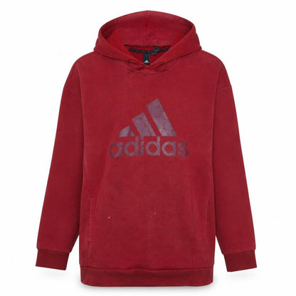 Front view of Adidas Men's Red Pullover Hoodie S Regular Fit Fleece Logo Sportswear