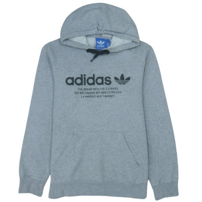 adidas Men’s Grey Pullover Hoodie Small Logo Fleece Sweatshirt