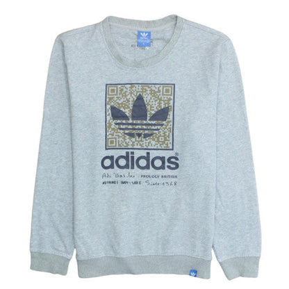 Adidas Mens Grey Crew Neck Graphic Logo Pullover Sweatshirt Size 164