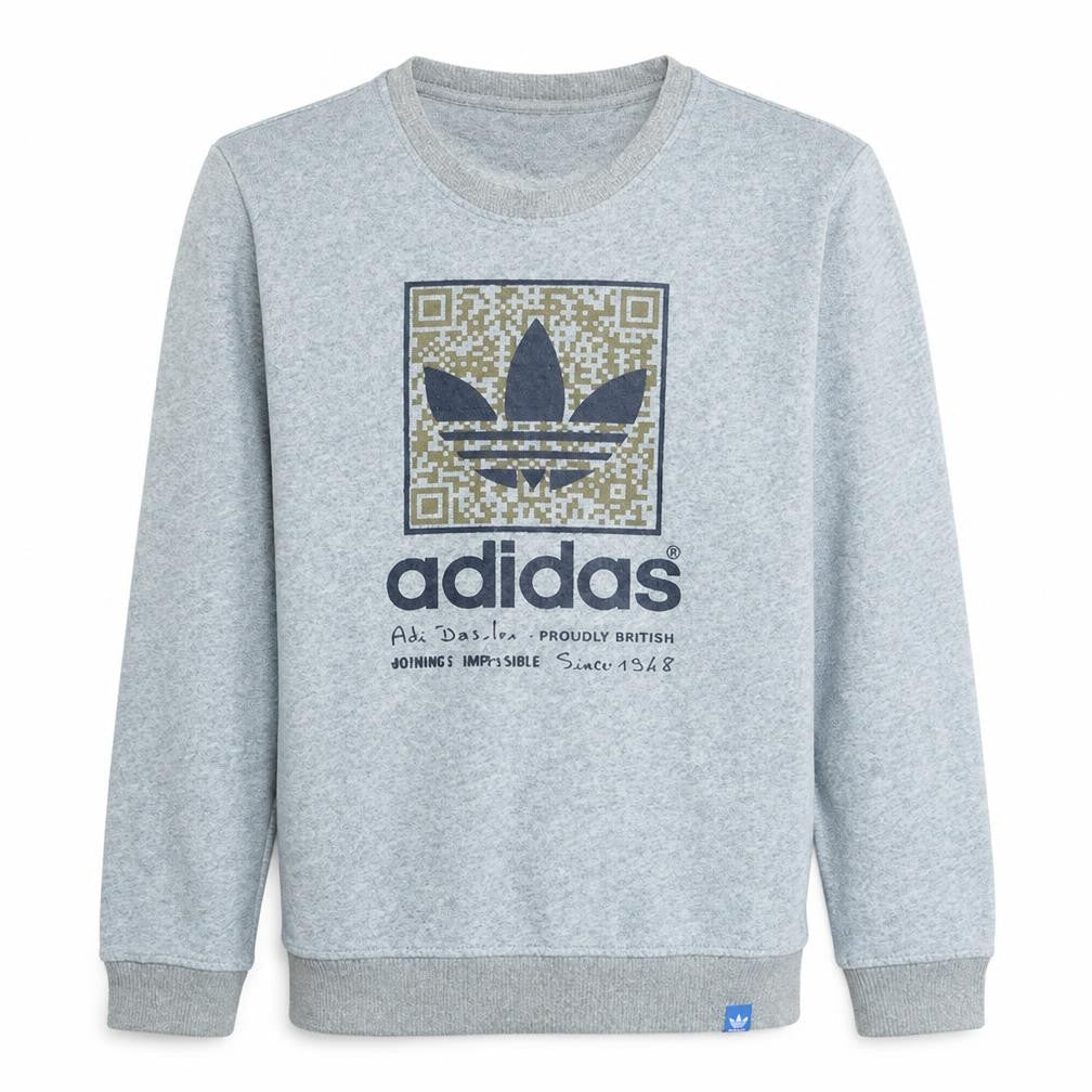 Adidas Boys Grey Crew Neck Graphic Logo Pullover Sweatshirt Size 164
