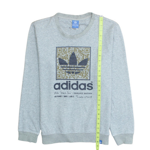 Adidas Mens Grey Crew Neck Graphic Logo Pullover Sweatshirt Size 164