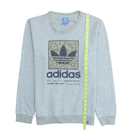 Adidas Mens Grey Crew Neck Graphic Logo Pullover Sweatshirt Size 164