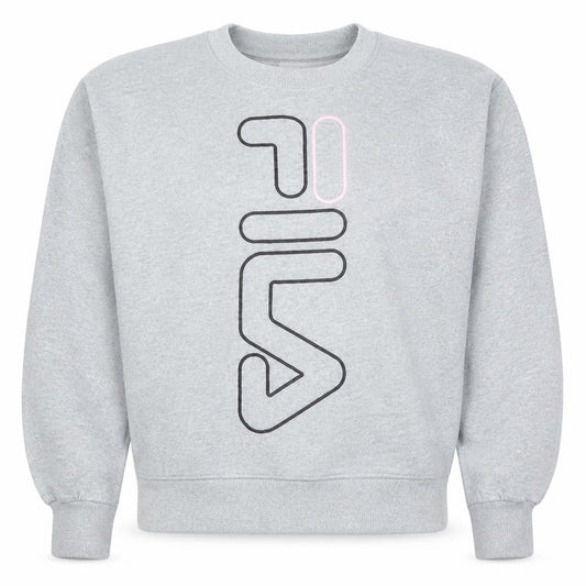 Front view of Fila Women Grey Logo Crew Neck Pullover Sweatshirt, size S