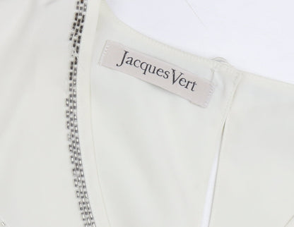Jacques Vert Women's Ivory Beaded V-Neck Short Sleeve Blouse Size 16