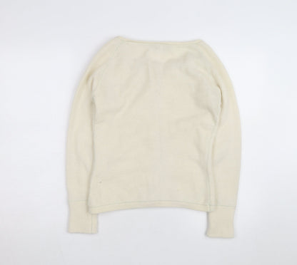 Noa Noa Women Ivory Cotton Knit Cardigan XS Scoop Neck