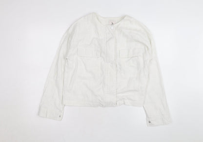 Tu Women White Linen Cotton Long Sleeve Basic Blouse Size 8