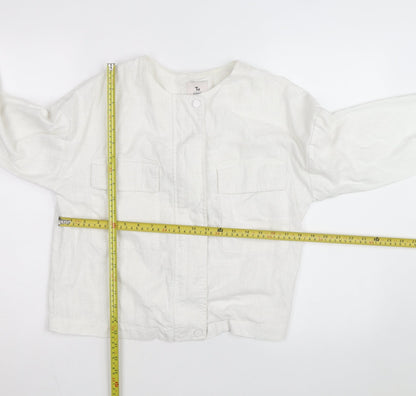 Tu Women White Linen Cotton Long Sleeve Basic Blouse Size 8