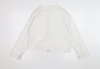 Tu Women White Linen Cotton Long Sleeve Basic Blouse Size 8