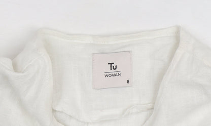 Tu Women White Linen Cotton Long Sleeve Basic Blouse Size 8
