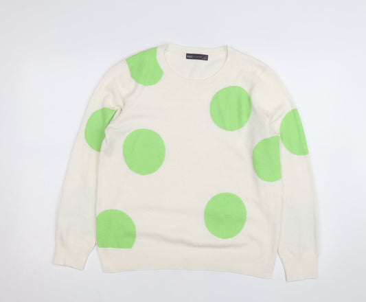 Marks and Spencer Women Ivory Green Polka Dot Cotton Jumper Size 14