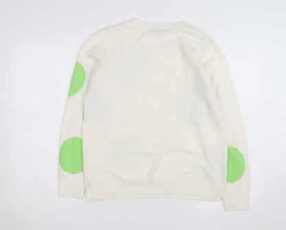 Marks and Spencer Women Ivory Green Polka Dot Cotton Jumper Size 14